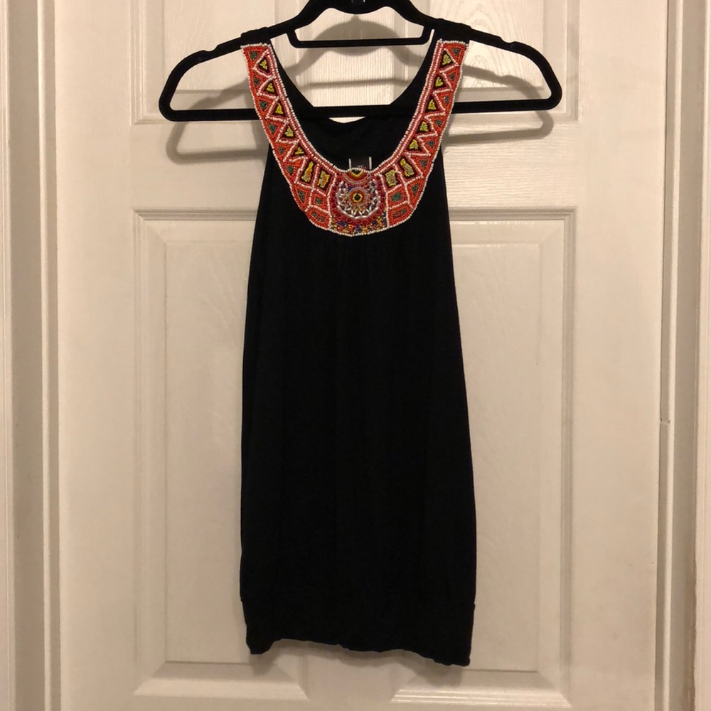 Black Top With Orange Beaded Collar